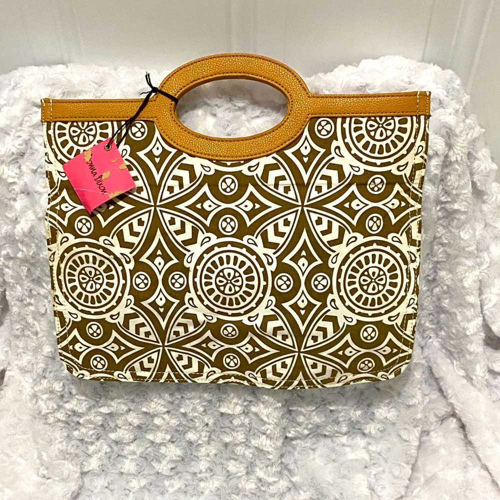 Donna Dixon Vintage Tan & Cream Fold Over Cloth Clutch